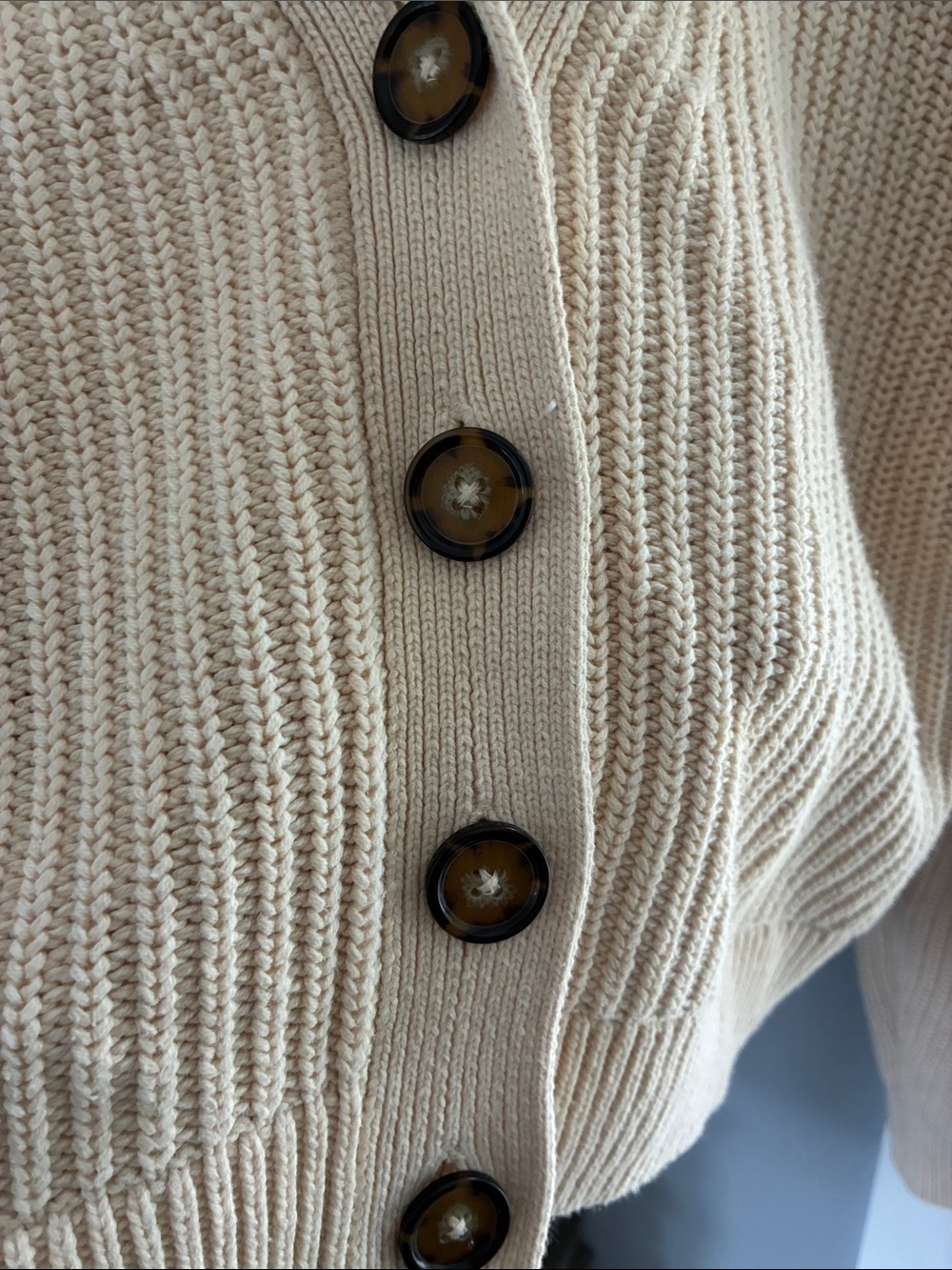Women's Cropped Cream Button-Front Ribbed Cardigan Sweater - Picture 3 of 6